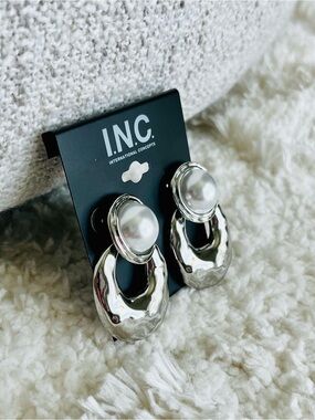 I.N.C. Silver-Tone Imitation Pearl Sculptural Drop Earrings
